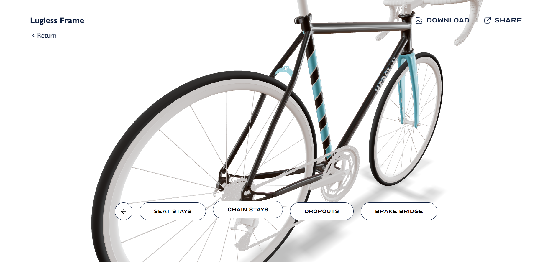 Model of Mercian Cycles Ventura all road bike in the custom frame paint configurator